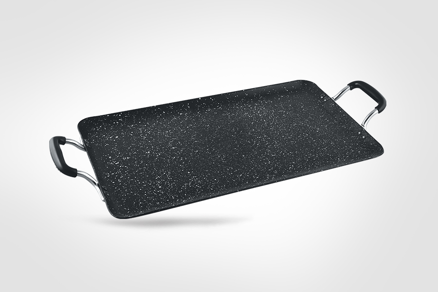 Aluminum Griddle Tray / Inside and Outside Marble Coating. With Silicon Handles